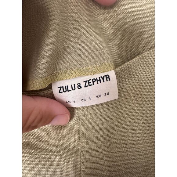 Zulu & Zephyr Green Linen Wide Leg Pants Size US 4 - Picture 6 of 9